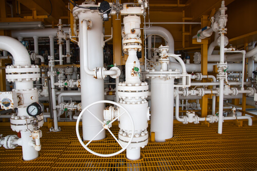 Manual operate ball valve at offshore oil and gas central processing platform