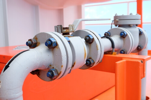 Manual operate ball valve at offshore oil and gas central processing platform, manual valve