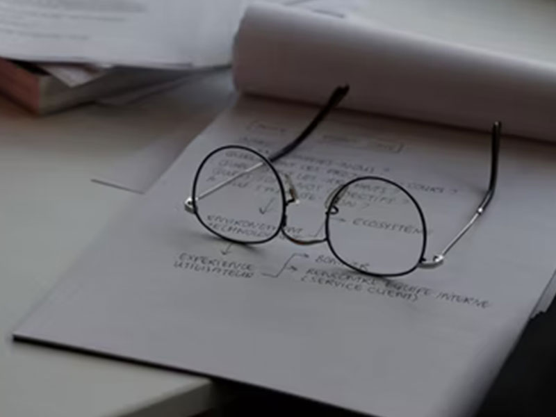 Paper and Glasses on Table