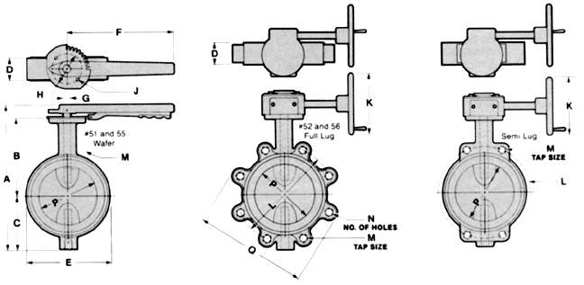 butterfly valve size dimension chart