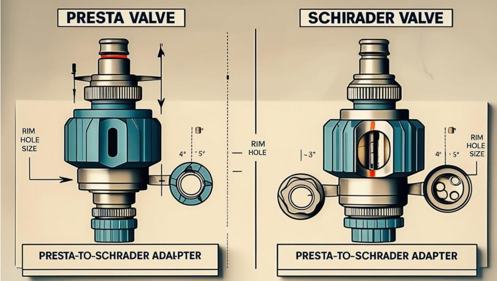 Visual guide showing adapter installation and compatibility constraints between valve types 
