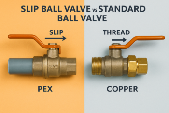 Diagram comparing the structure and installation method of slip and threaded ball valves
