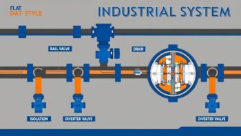 Illustrated diagram showing common ball valve functions and positions in process systems