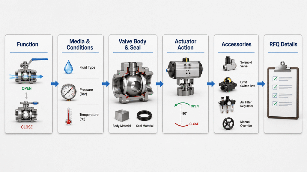 Selection workflow for choosing an air actuated ball valve