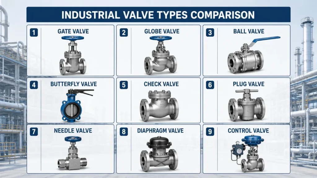 Comparison chart of common industrial valve families