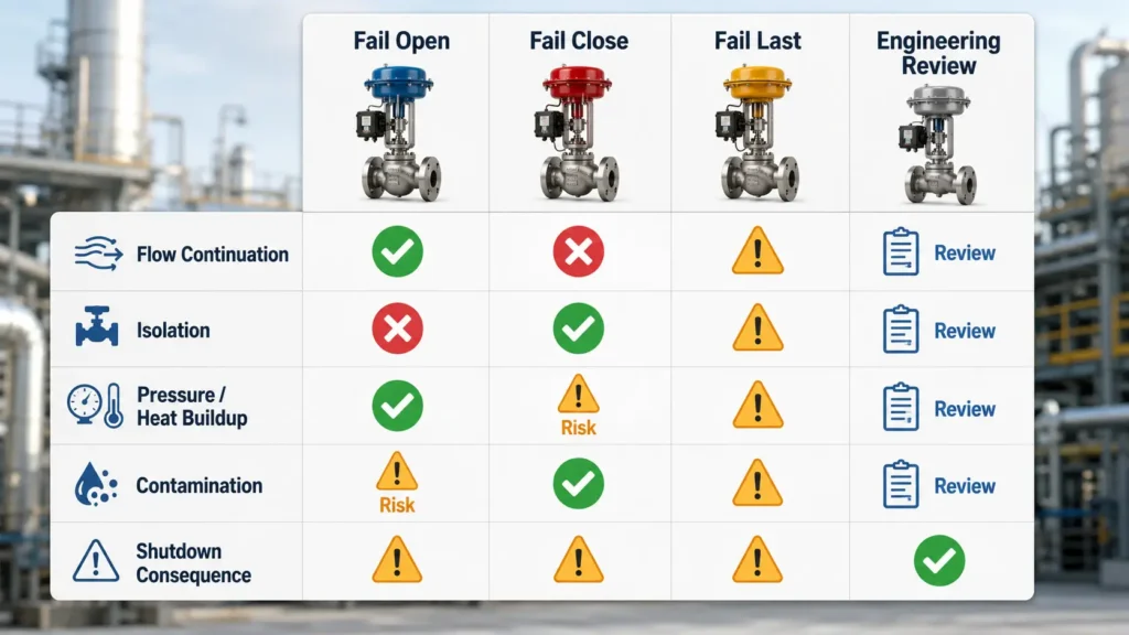 Decision matrix showing how process risk affects fail open, fail close, or fail last review