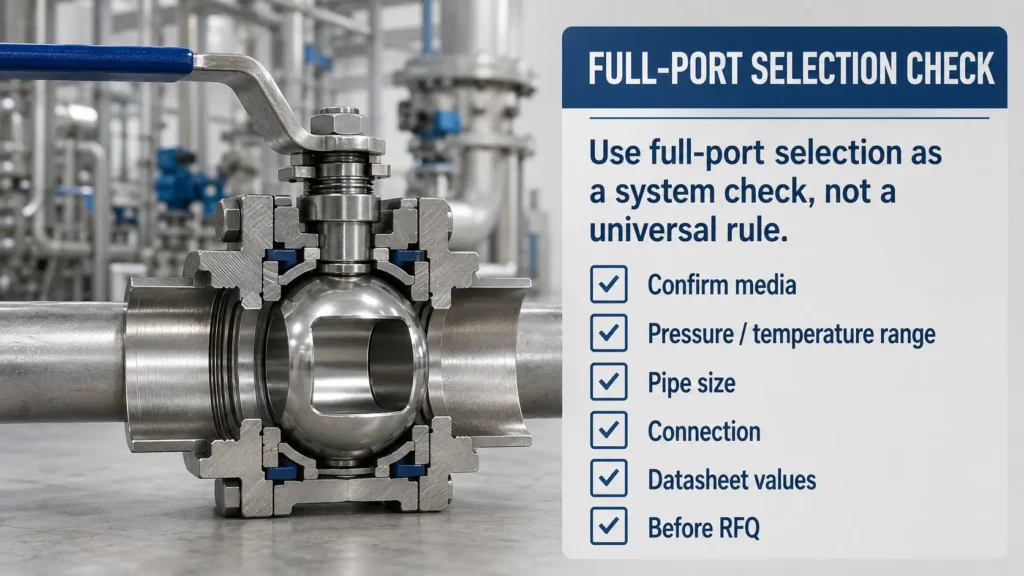 Flowchart showing when to consider full port versus standard or reduced port valve selection