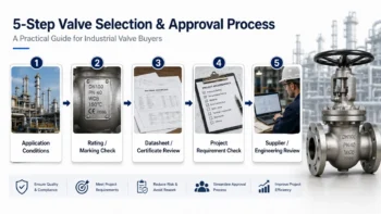 Flowchart showing gas type, rating, marking, documentation, and project requirement checks before gas ball valve selection