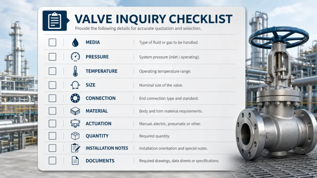 Checklist of information to prepare before requesting an industrial valve quote
