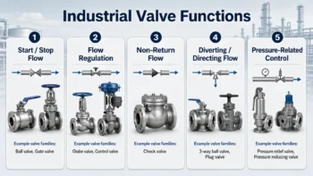 Diagram grouping industrial valve types by function