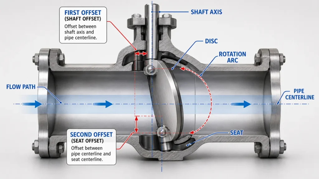 Labeled Double Offset Butterfly Valve Geometry