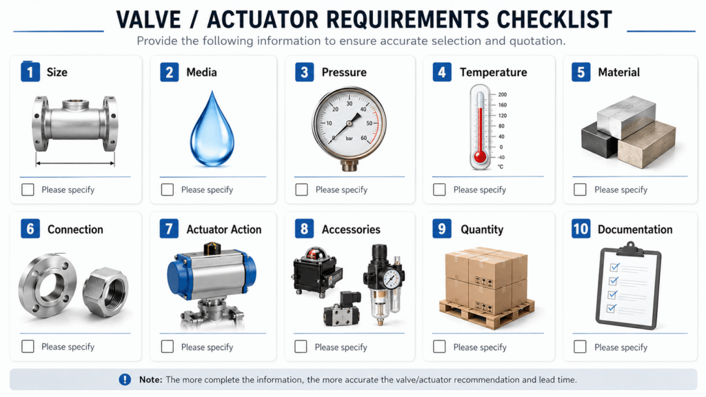 Checklist of information to prepare before requesting an air actuated ball valve quote