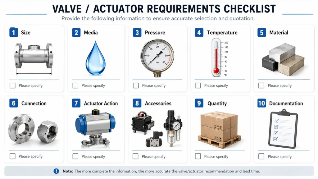 Checklist of information to prepare before requesting an air actuated ball valve quote