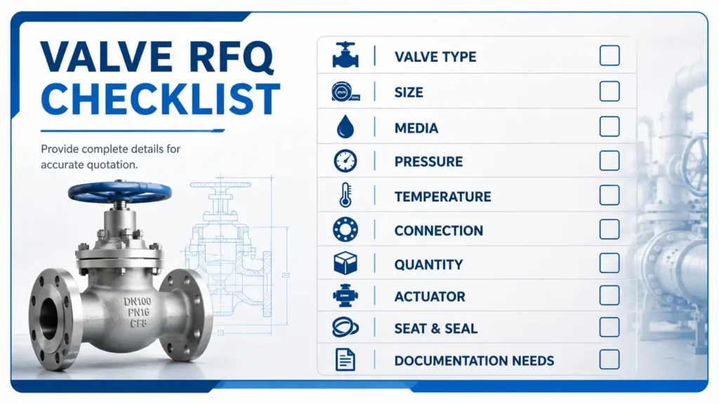 Checklist of RFQ details for brass or stainless steel valve selection