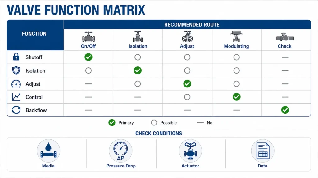 Decision graphic comparing shutoff and throttling use cases for butterfly valves