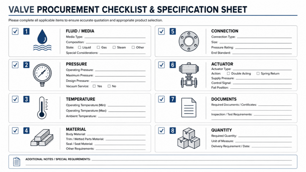 Checklist of operating conditions to confirm before selecting an oil and gas valve