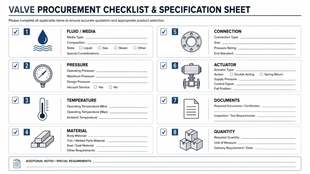 Checklist of operating conditions to confirm before selecting an oil and gas valve