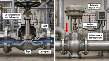 Comparison graphic showing physical incomplete closure beside designed fail-closed response after signal loss