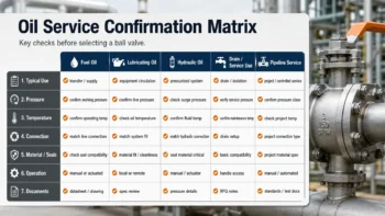Matrix of oil service types and confirmation points