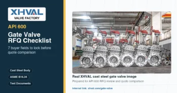 API 600 gate valve RFQ checklist cover using real XHVAL cast steel gate valve product images