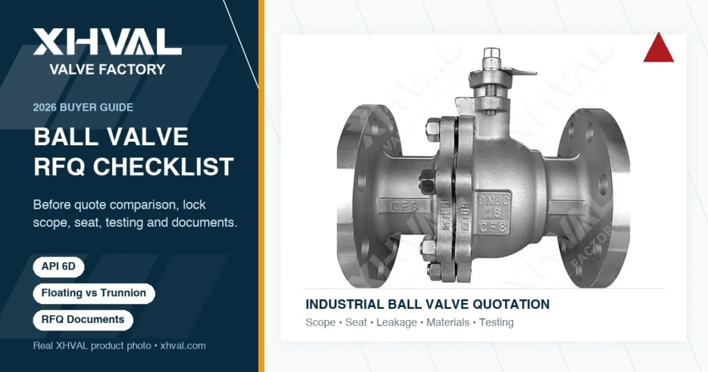 Ball valve RFQ checklist cover based on a real XHVAL ball valve product image