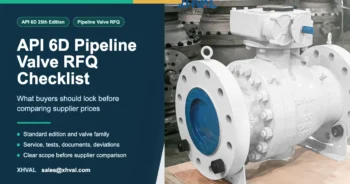 API 6D pipeline valve RFQ checklist cover with real XHVAL trunnion ball valve image