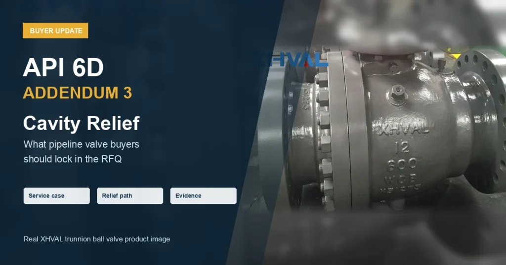 API 6D Addendum 3 cavity relief RFQ guide with a real XHVAL trunnion-mounted ball valve