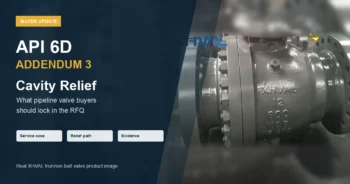 API 6D Addendum 3 cavity relief RFQ guide with a real XHVAL trunnion-mounted ball valve