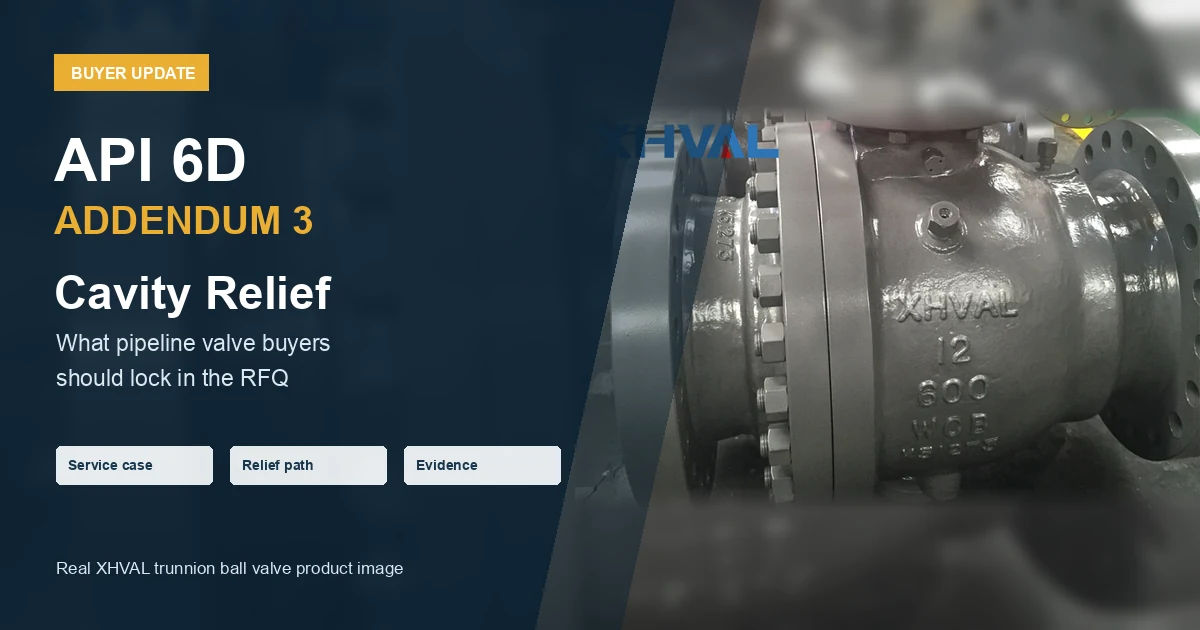 API 6D Addendum 3 cavity relief RFQ guide with a real XHVAL trunnion-mounted ball valve