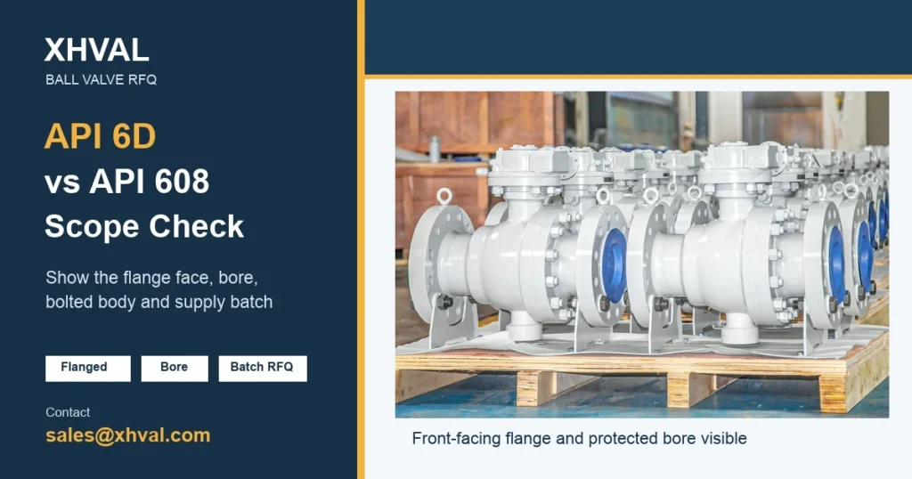API 6D vs API 608 ball valve RFQ scope cover with front-facing flanged ball valves and sales contact