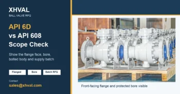 API 6D vs API 608 ball valve RFQ scope cover with front-facing flanged ball valves and sales contact