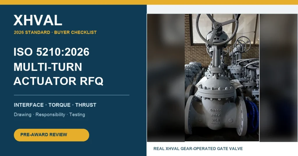 ISO 5210 multi-turn actuator RFQ checklist with a real XHVAL gear-operated gate valve