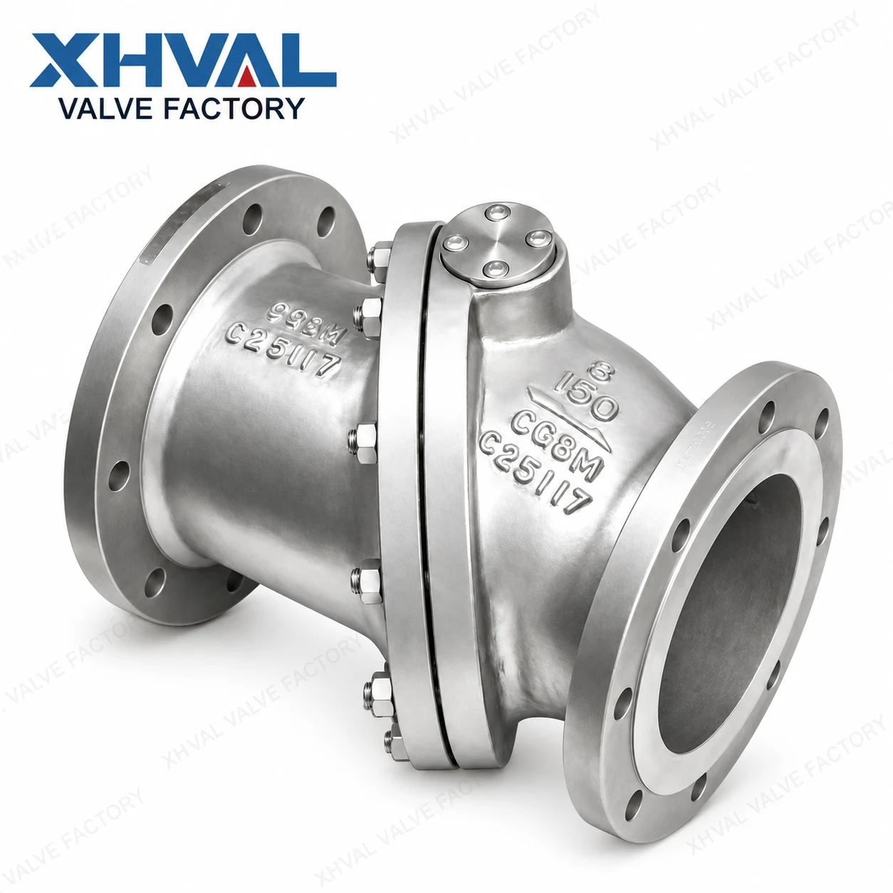 XHVAL stainless steel tilting plate check valve with official logo and watermark